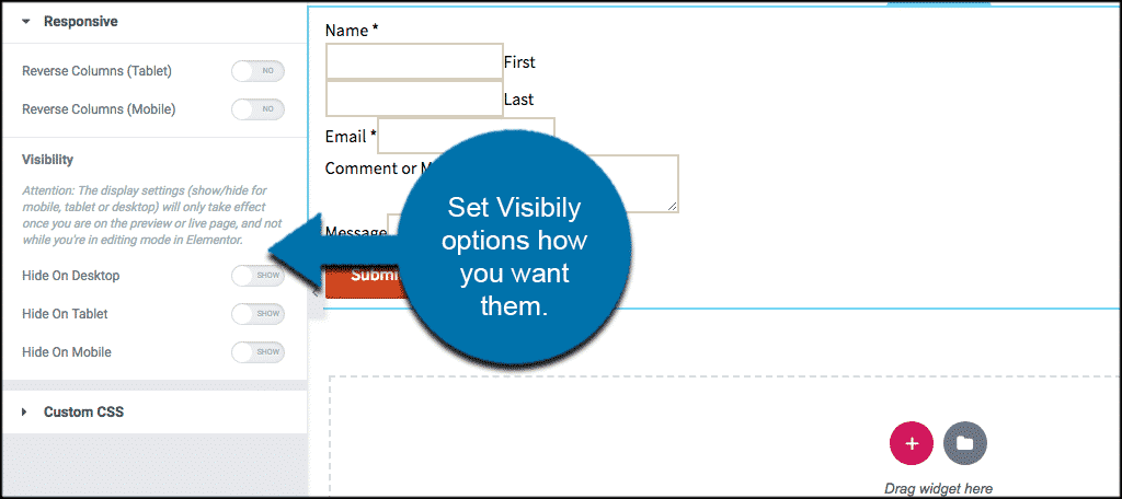 Set visibility options how you want them