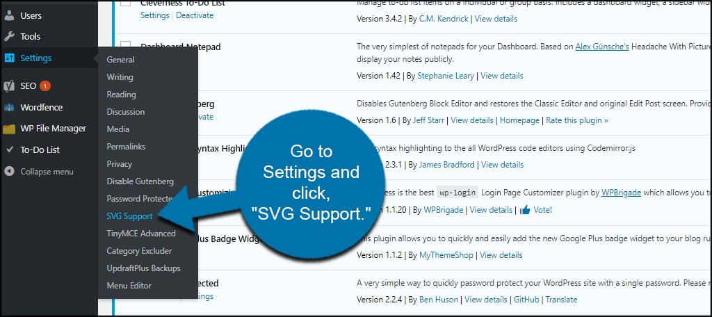 SVG Support Settings