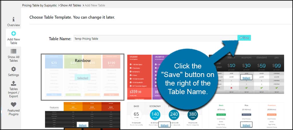 Save Pricing Table