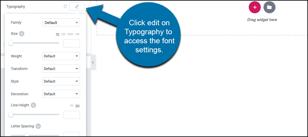 Haga clic en editar en Tipografía para acceder a la configuración de la fuente