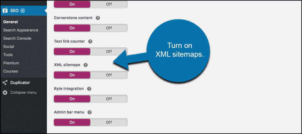 Turn on xml sitemaps in yoast seo