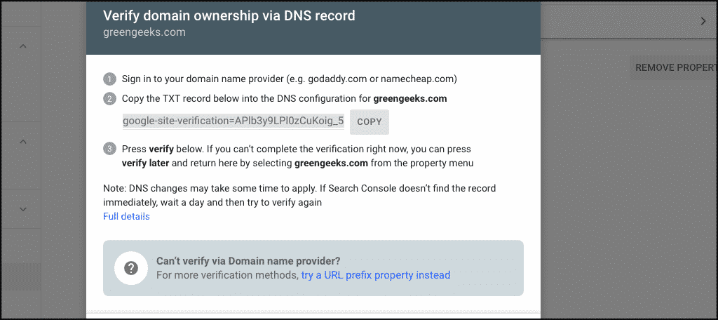 Verify domain ownership code