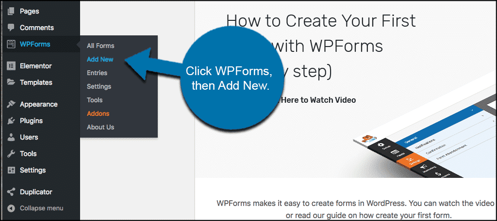 Click wpforms then add new