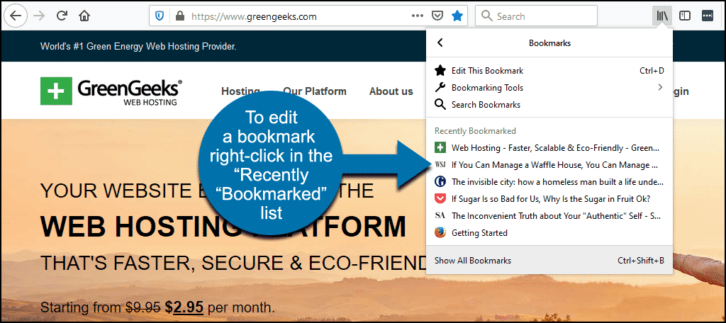 right click in recent bookmarks list