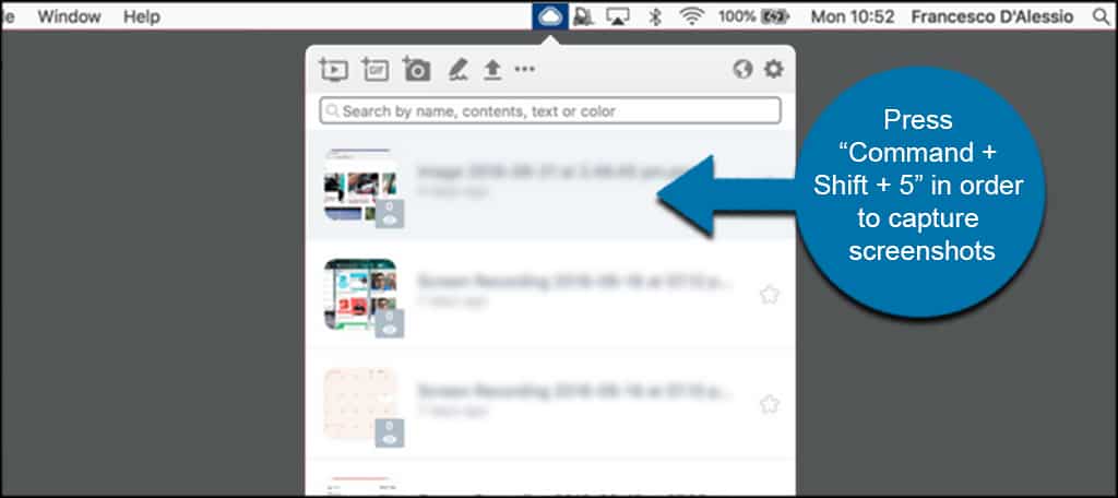 Press command shift 5 to take screenshot