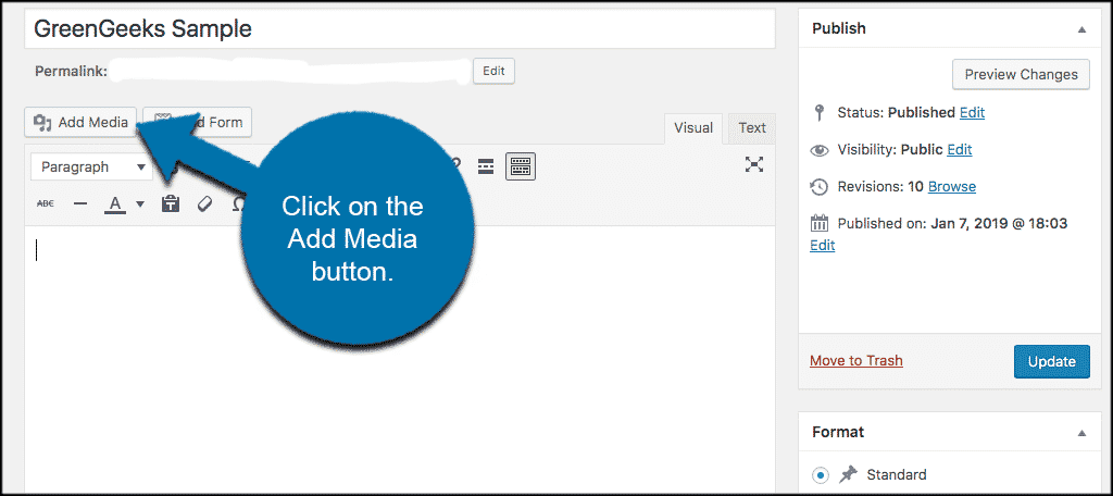 Click on the add media button in the wordpress classic editor