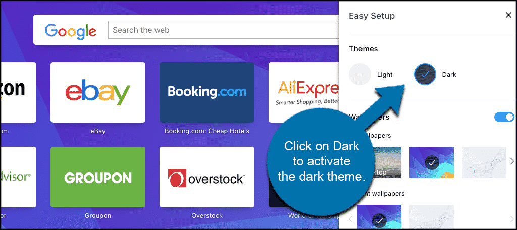 Click dark option under themes to activate dark theme