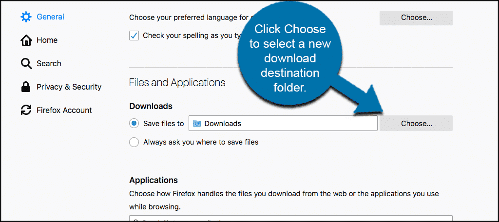 Click on choose to select a new download destination folder