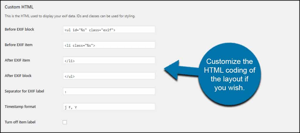 Customize HTML Table Exif