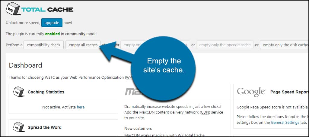 Empty Site Cache to Help Are You Sure Error