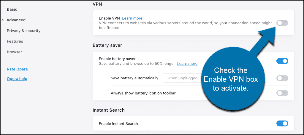 Where is VPN in Opera?