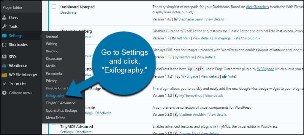 Exifography Settings