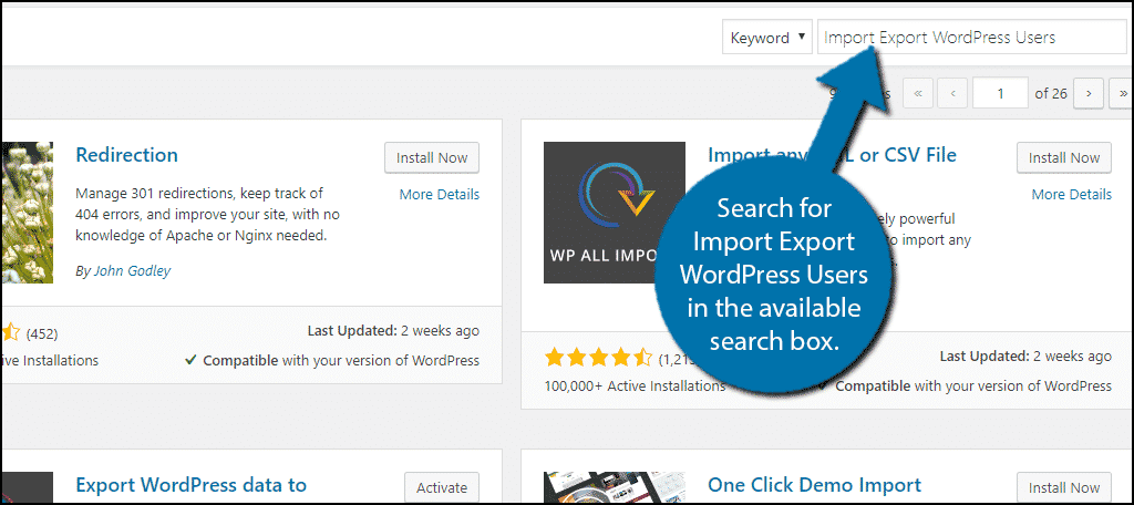 Search for Export Import WordPress Users