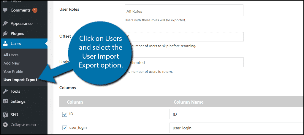 Select User Import Export