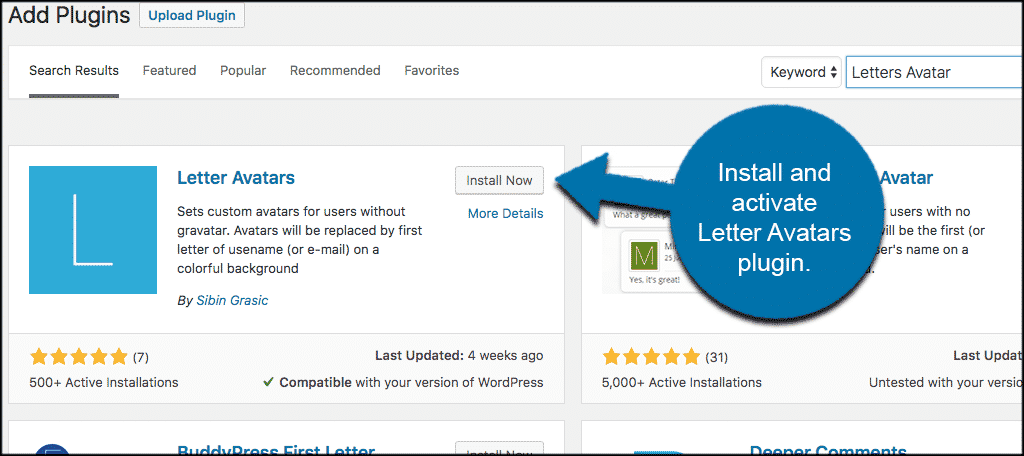 Install and activate the letter avatars plugin