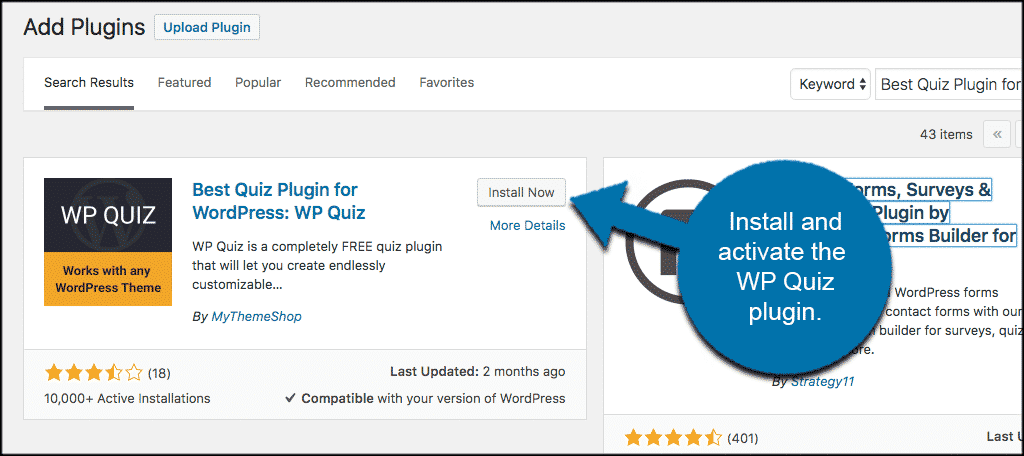 Install and activate the wp quiz plugin