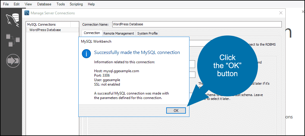 MySQL Workbench database backup step 3