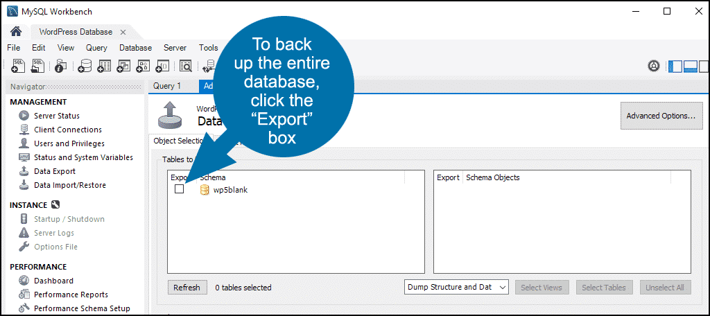 MySQL Workbench database backup step 7