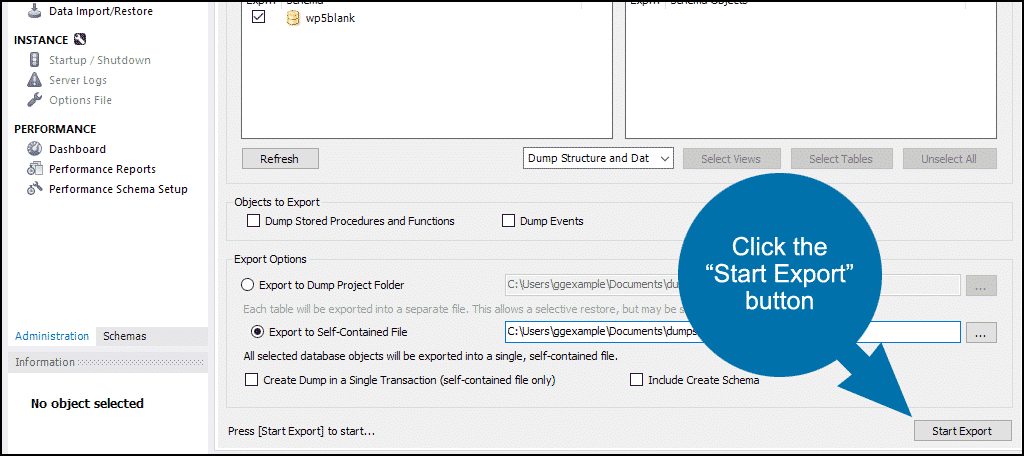 MySQL Workbench database backup step 9