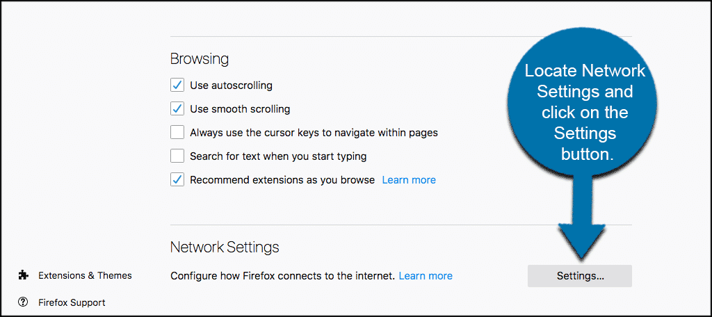 Connection settings in Firefox