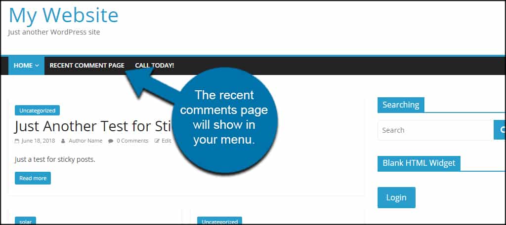 Recent Comments Page Menu