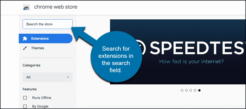 Search for extensions in the search field