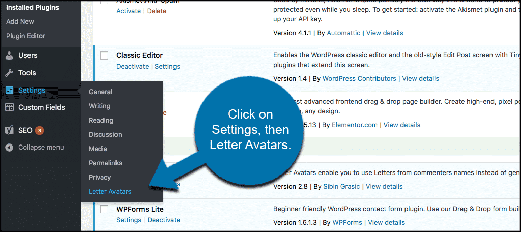 Click on settings then letter avatars