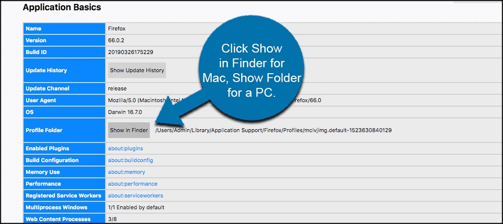 Click show in finder on mac or show folder for pc