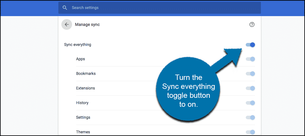 Turn on the sync everything button in google chrome