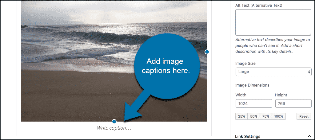 Add image captions in wordpress here