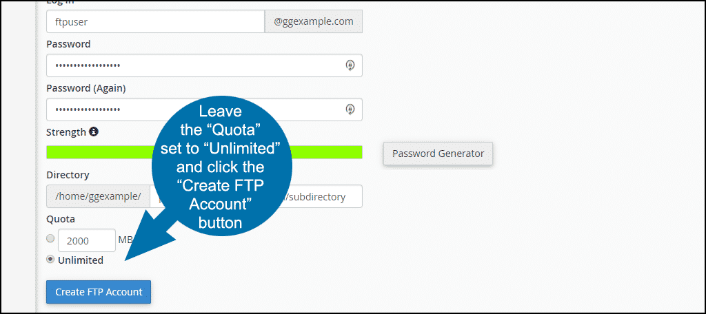 how to set up ftp accounts in cPanel step 5