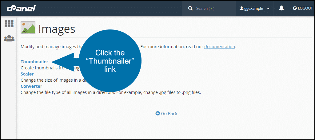 how to make image thumbnails in cPanel, step 2