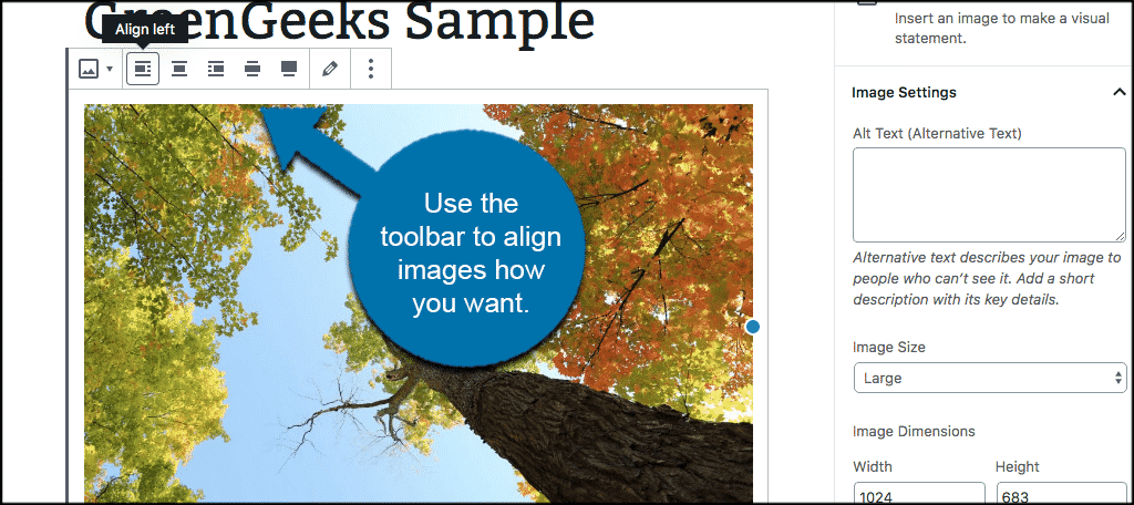 Use toolbar to align images