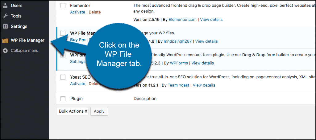 Click wp file manager tab