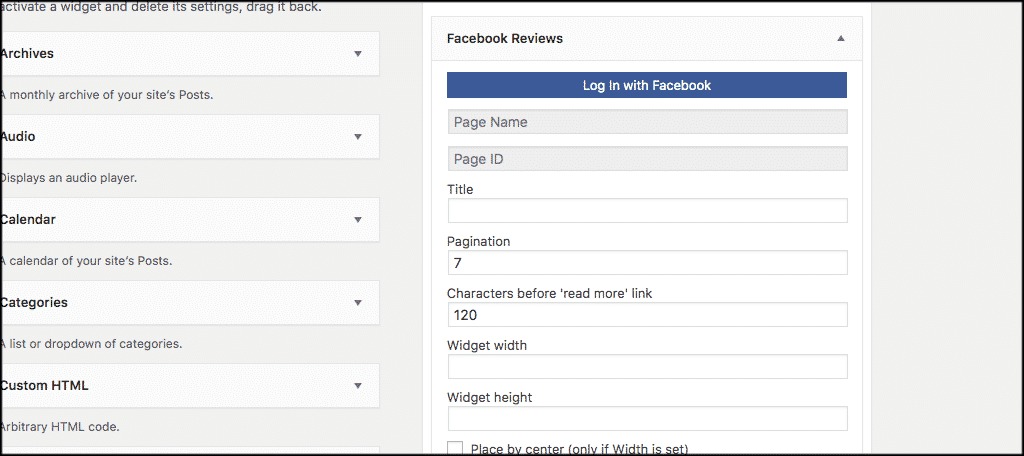 Fill out facebook reviews settings