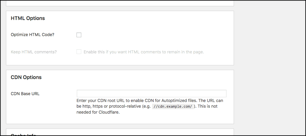 Html and cdn options for autoptimze wordpress website optimization plugin