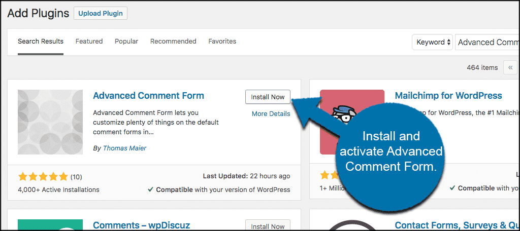 Install and activate advanced comment form plugin