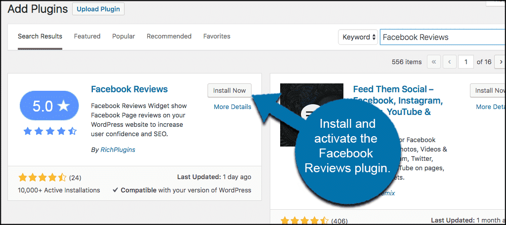 Install and activate the facebook reviews plugin