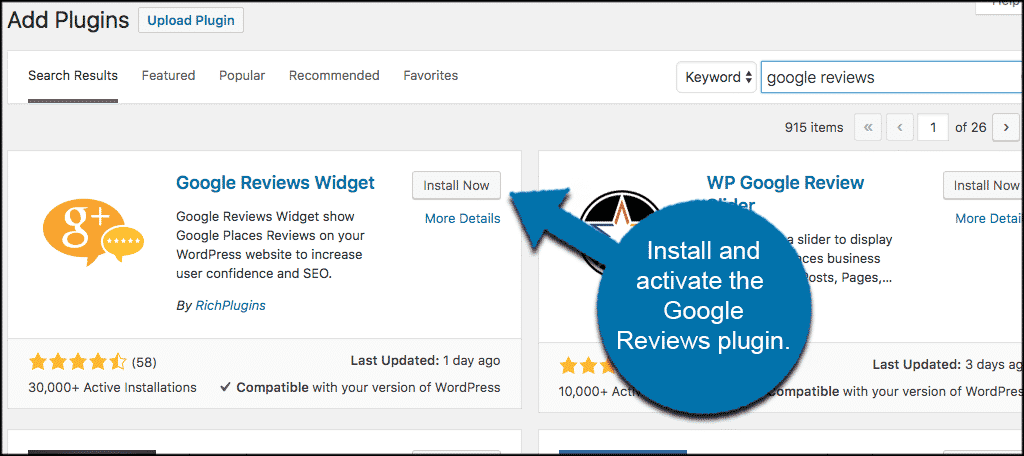 Install and activate the gogle reviews plugin