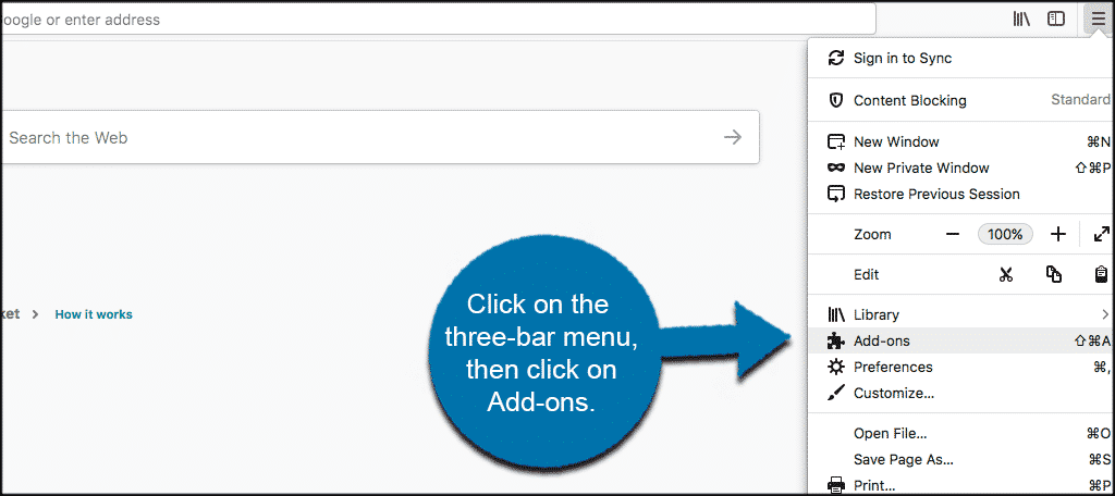 Click on the three bar menu in firefox browser then click on add ons
