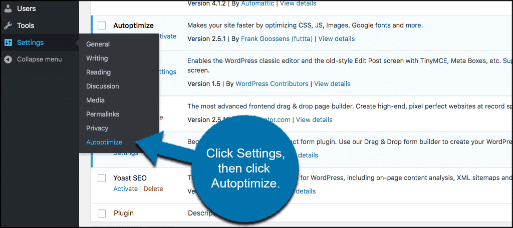 Click settings then autoptimize