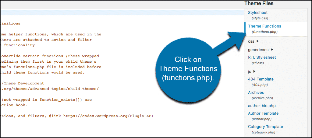 Click on the theme functions file