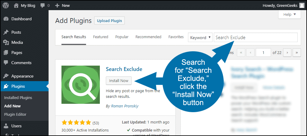 how to exclude posts or pages from WordPress search step 2