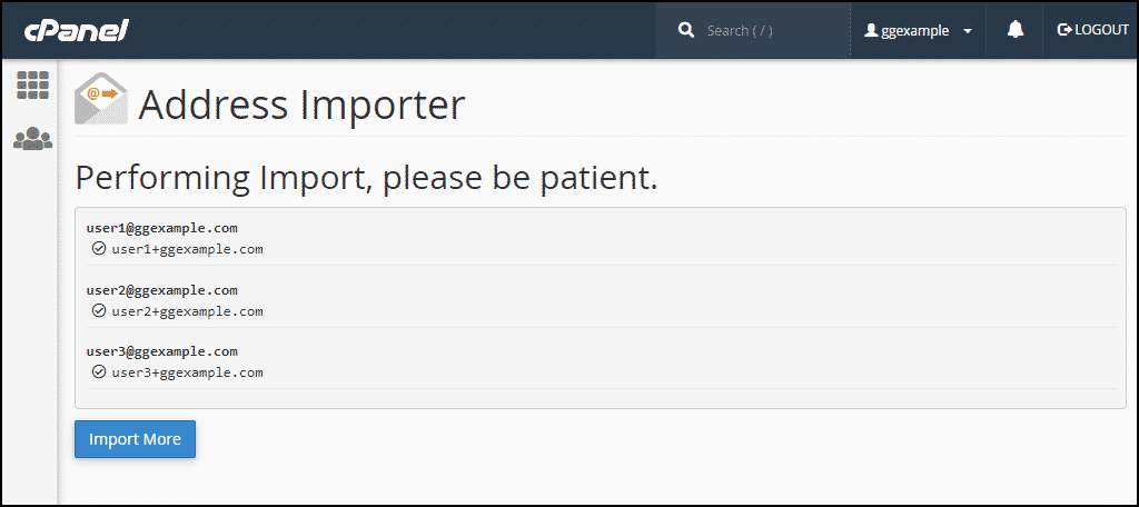 cPanel email address importer, step 7