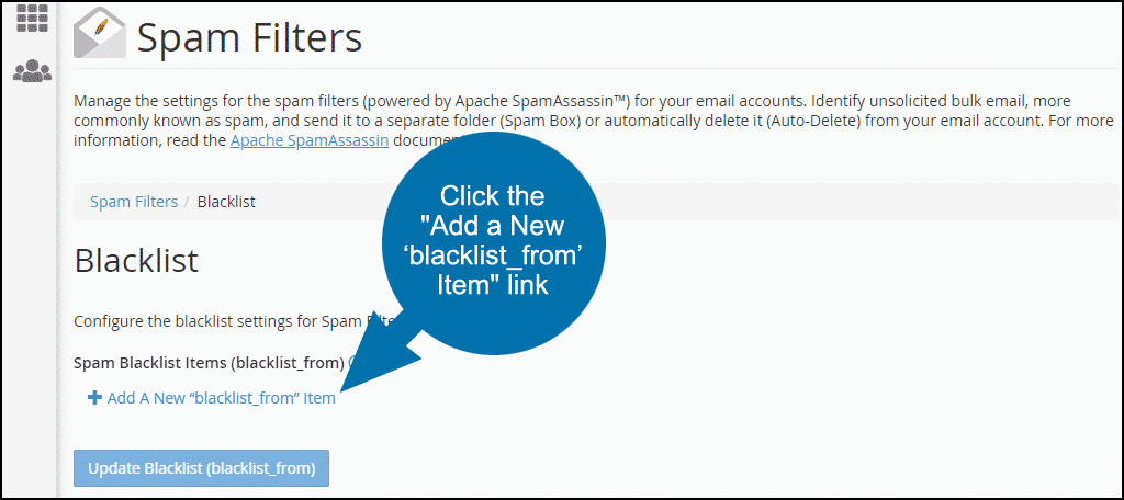 Click the "Add a New ‘blacklist_from’ Item" link, step 4