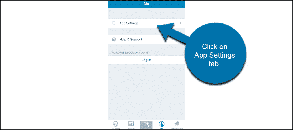 Click on app settings tab in wordpress mobile app