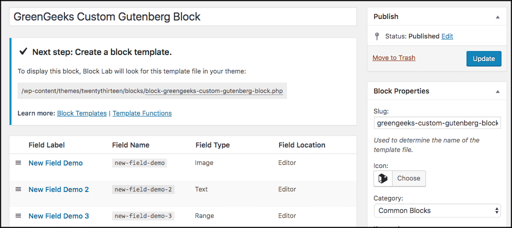 Create block template