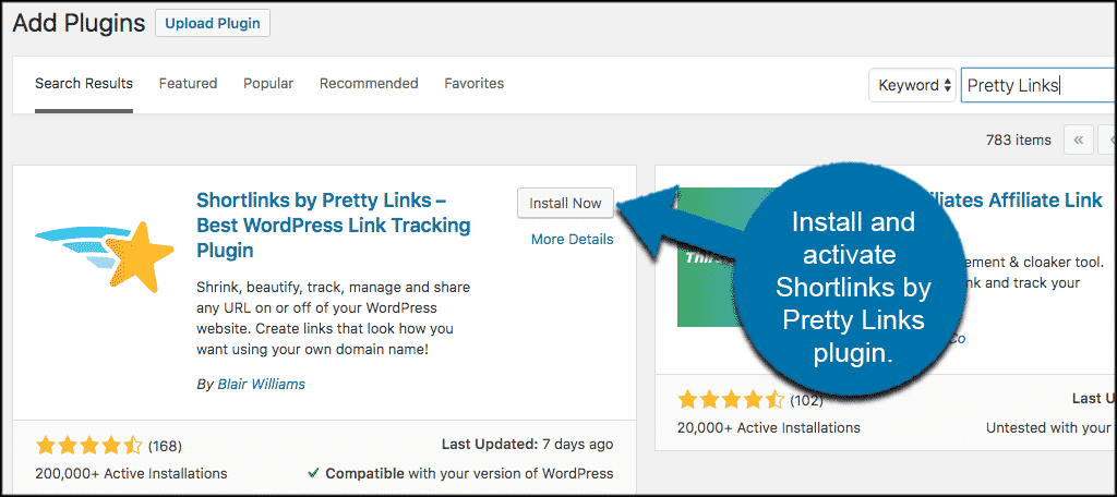 Install and activate shortlinks plugin
