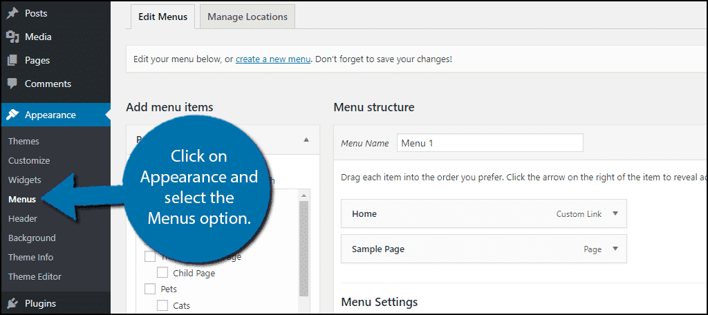 Click on Menus