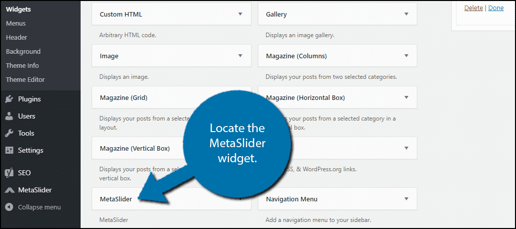 Locate MetaSlider Widget